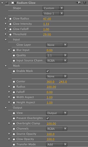 Premiere Glow parameters